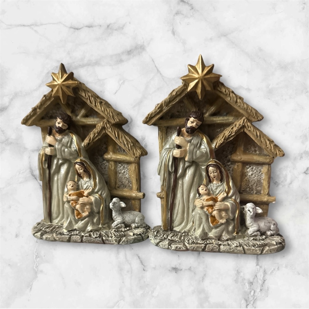 Bundle (2) Nativity Scene Figurines with Gold Star NWT